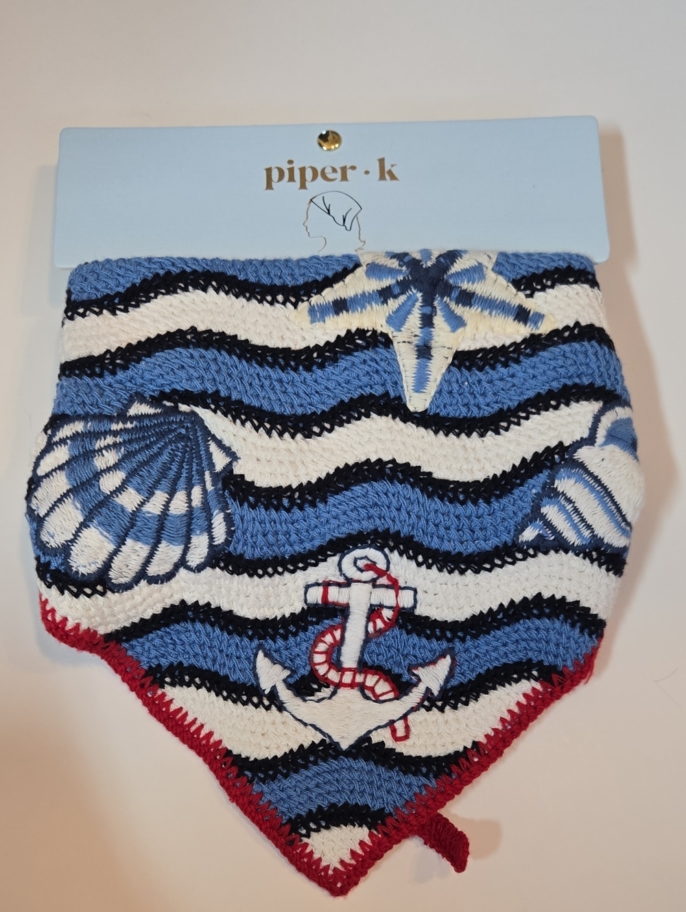 Piper K Nautical Knit Bandana Blue & White